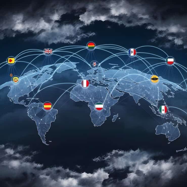 Showing global distribution network with highlighted regions